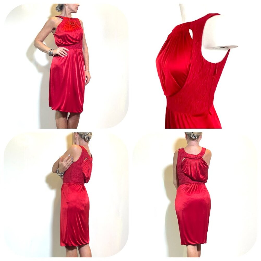 Auc Versace Red Sleeveless Textured Detail Mid-length Cocktail Dress IT 38 - Picture 7 of 17